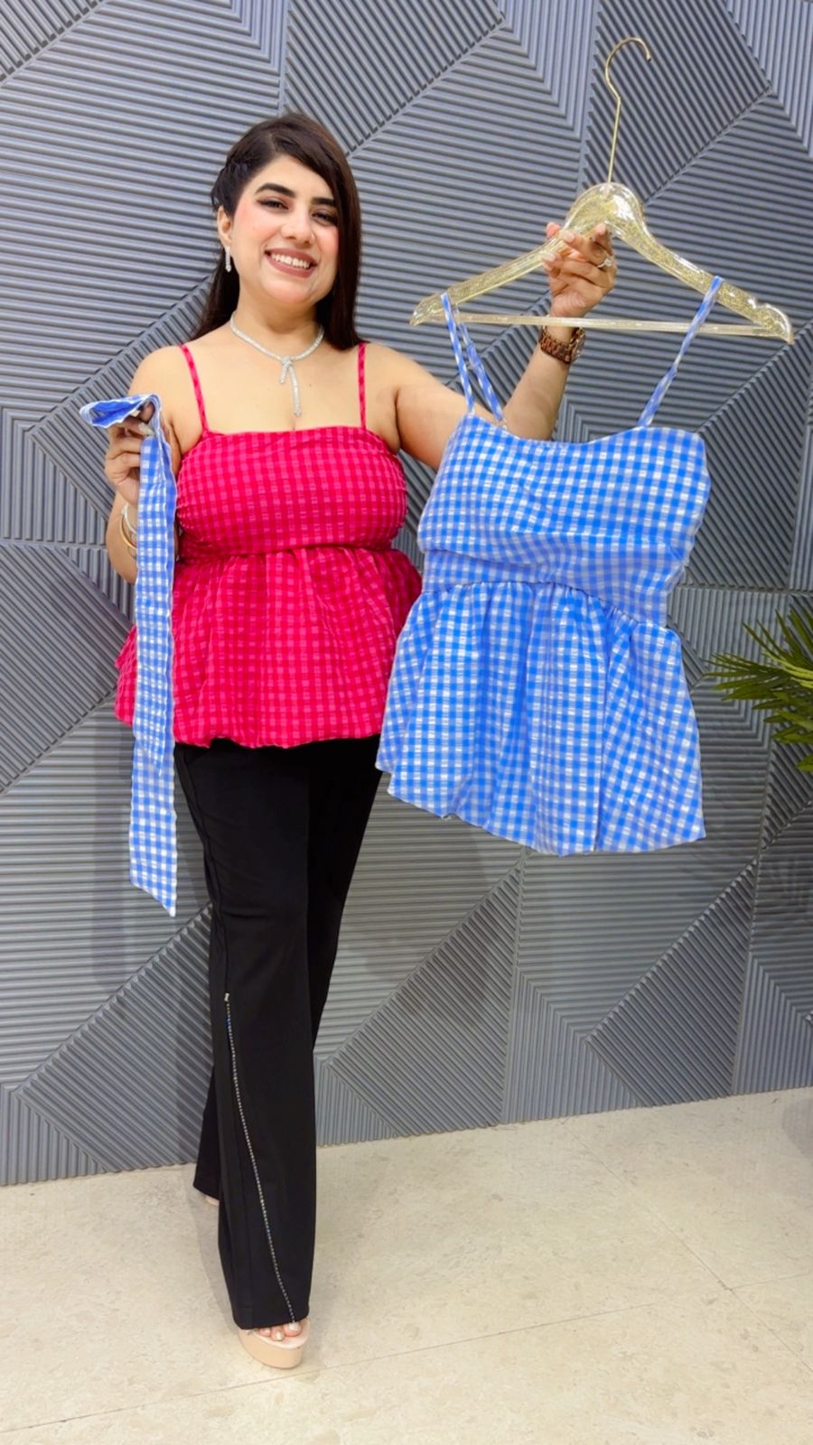 BEAUTIFUL CHECK TOP WITH BELT GGR4755 Girls Glitters