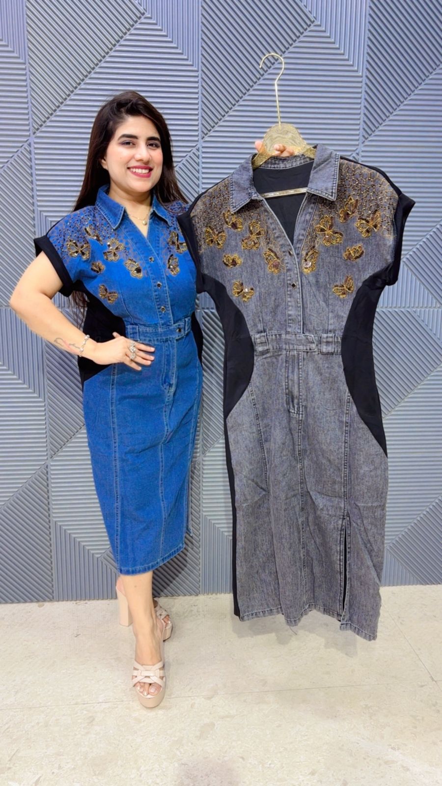 BEAUTIFUL DENIM DRESS LYCRA WORK GGR5053 Girls Glitters