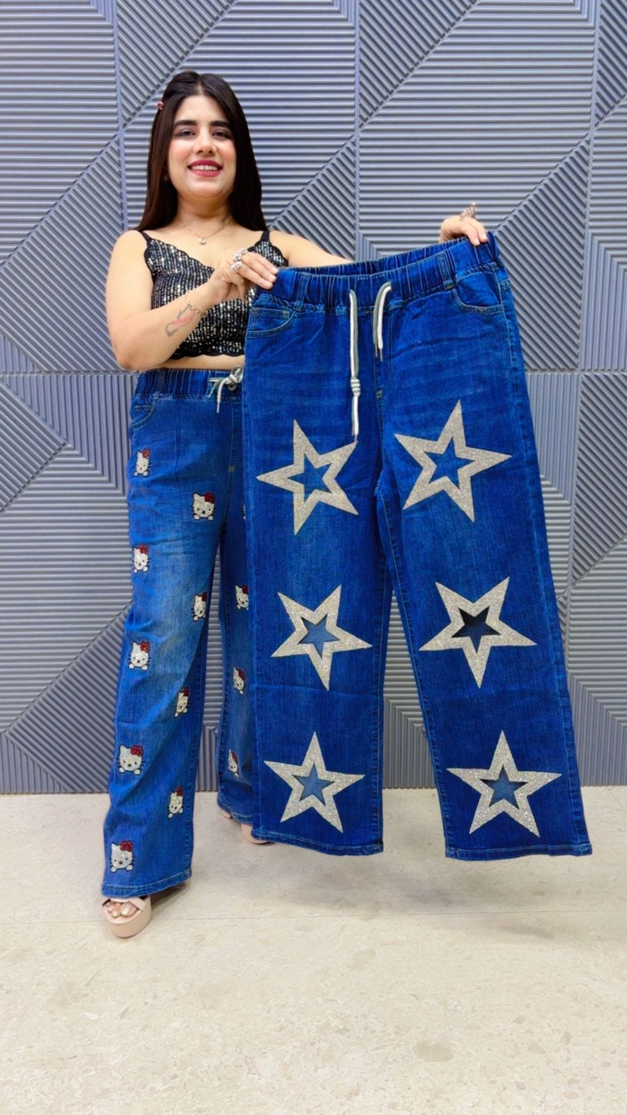 BEAUTIFUL DENIM BOTTOM STAR  GGR5055 Girls Glitters