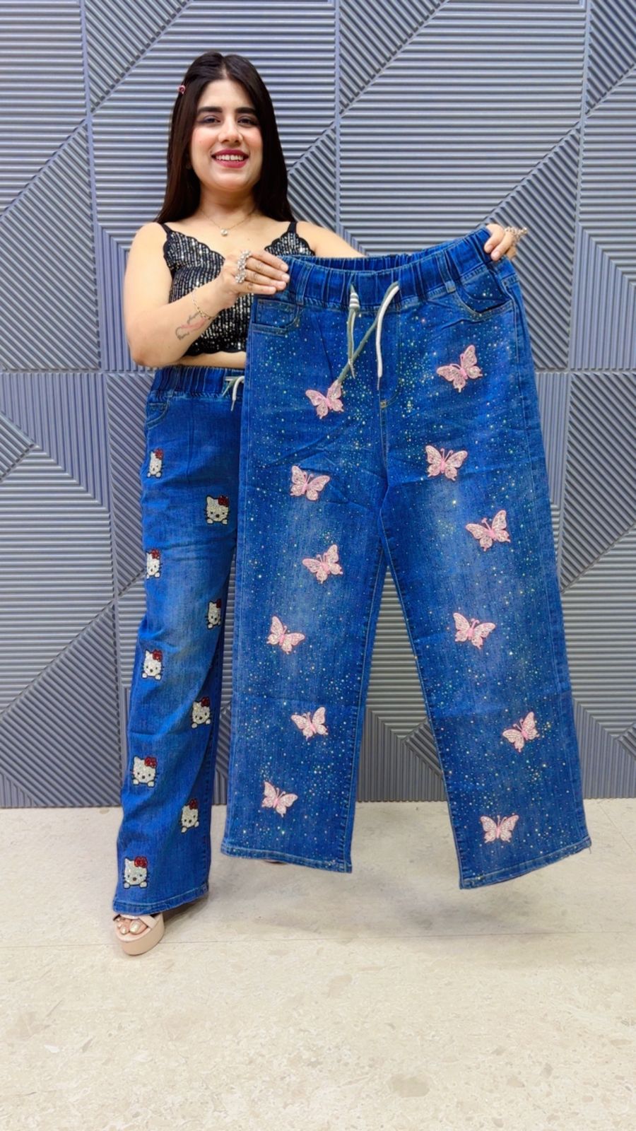 BEAUTIFUL DENIM BOTTOM BUTTERFLY  PRINT GGR5056 Girls Glitters