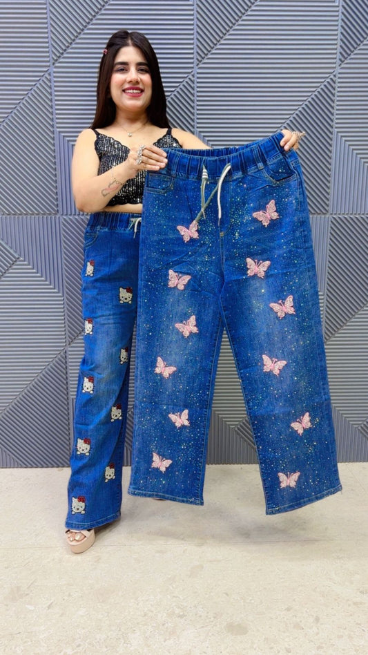 BEAUTIFUL DENIM BOTTOM BUTTERFLY  PRINT GGR5056 Girls Glitters