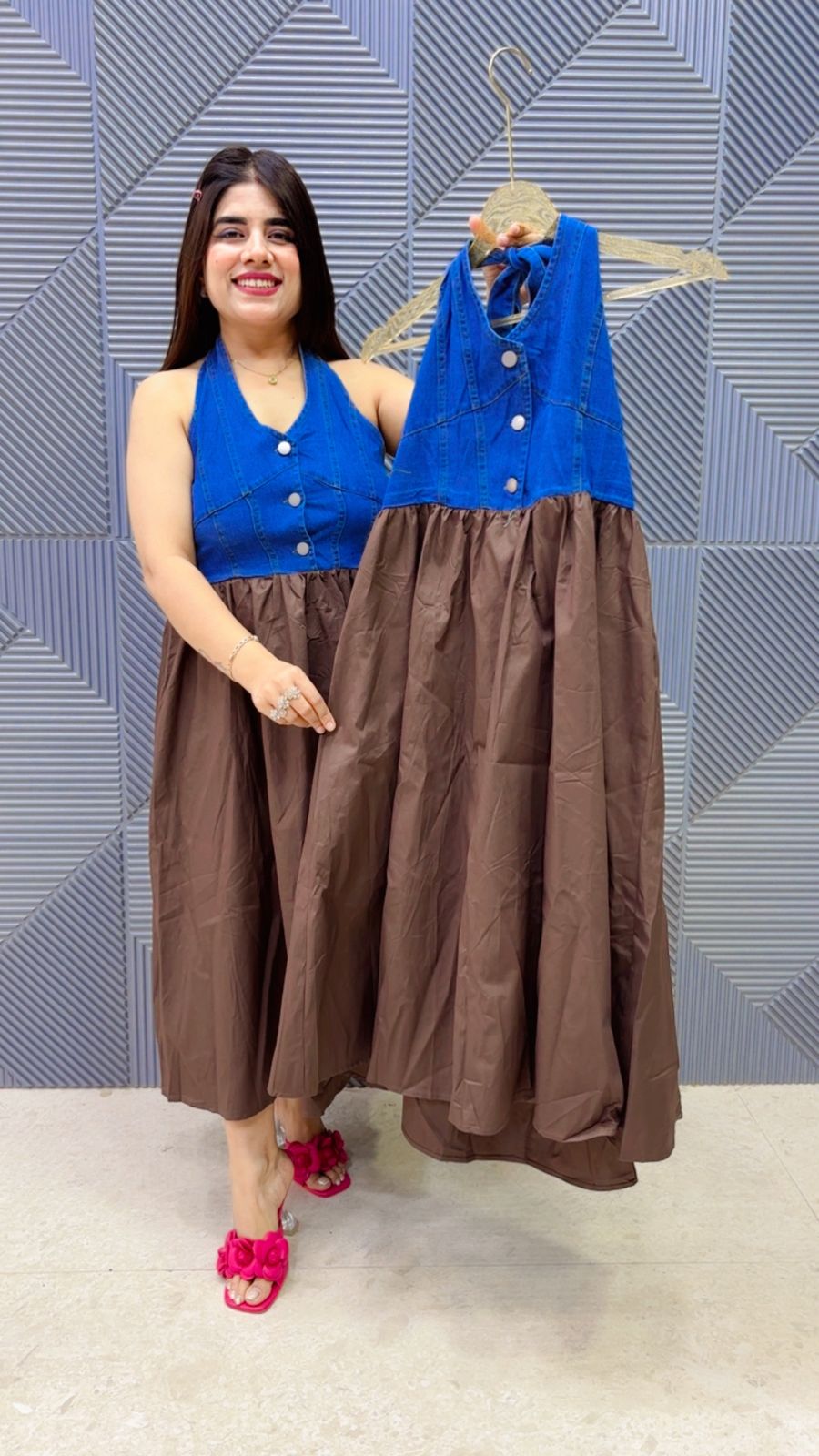 BEAUTIFUL COWL NECK DENIM DRESS GGR5061 Girls Glitters