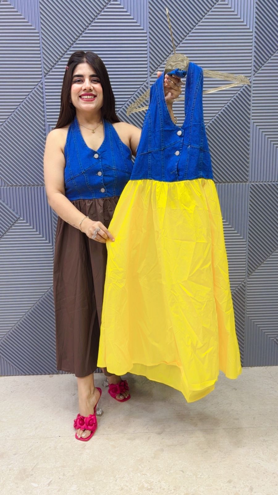 BEAUTIFUL COWL NECK DENIM DRESS GGR5061 Girls Glitters