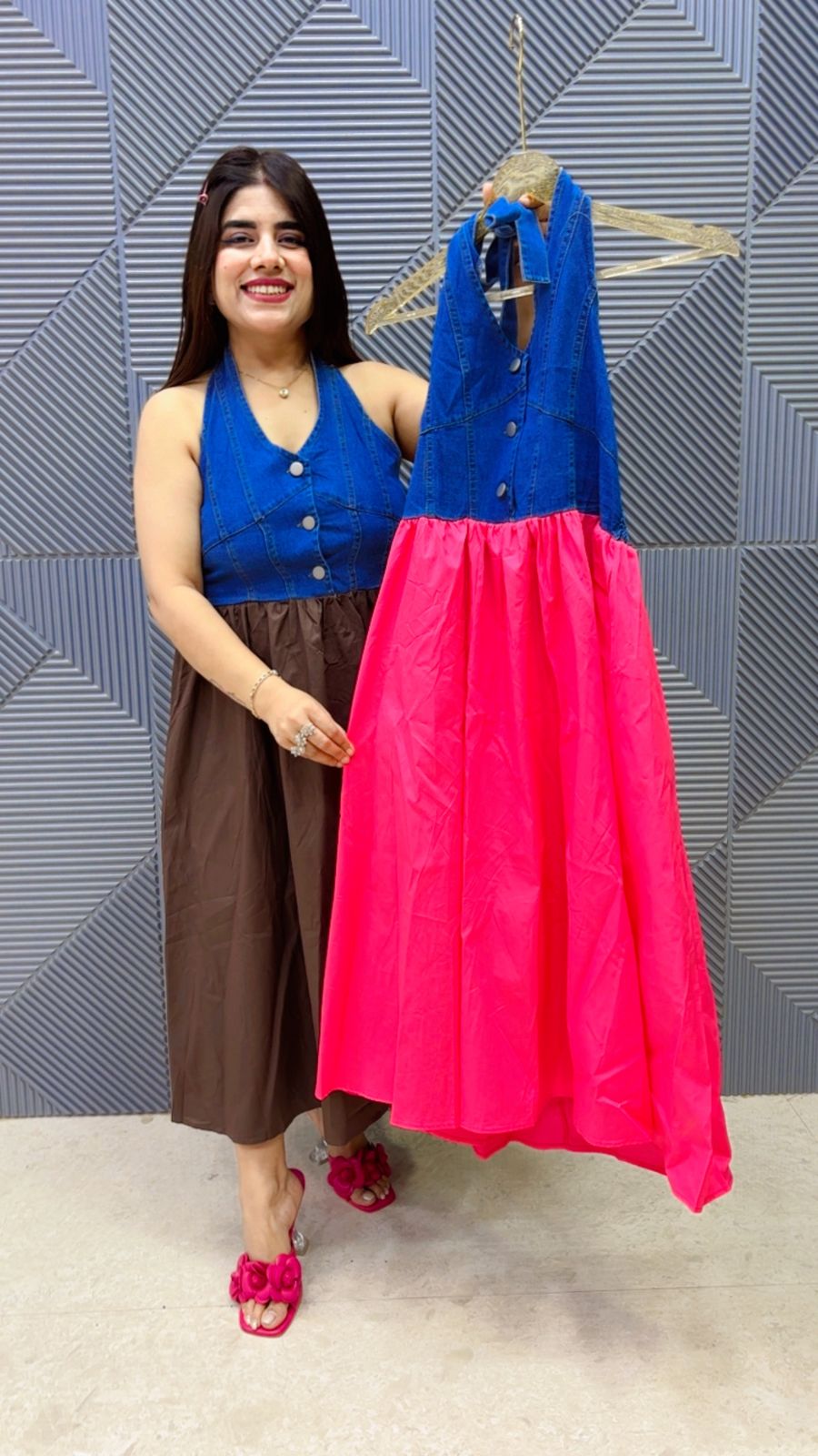 BEAUTIFUL COWL NECK DENIM DRESS GGR5061 Girls Glitters