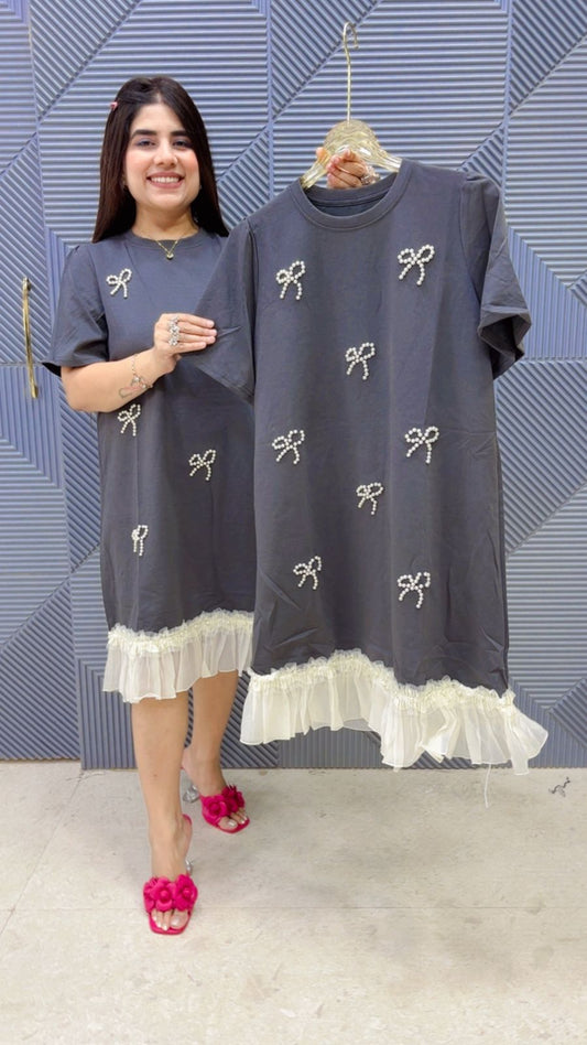 BEAUTIFUL SUMMER MIDDI DRESS WITH PEARL WORK GGR5073 Girls Glitters