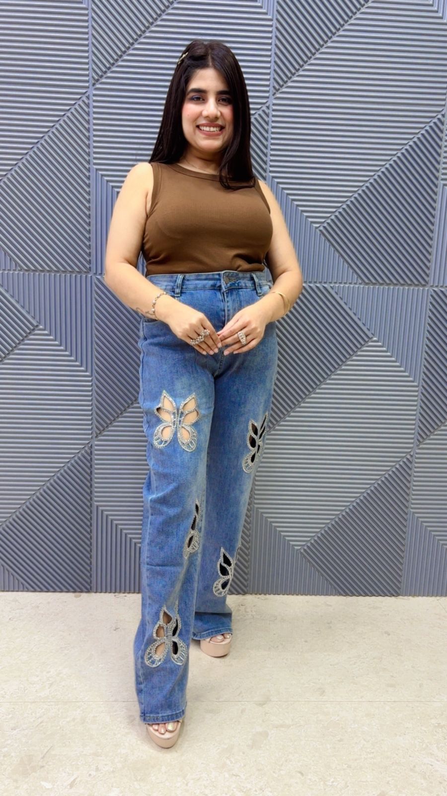BEAUTIFUL CUT BUTTERY DESIGN DENIM BOTTOM GGR5098 Girls Glitters