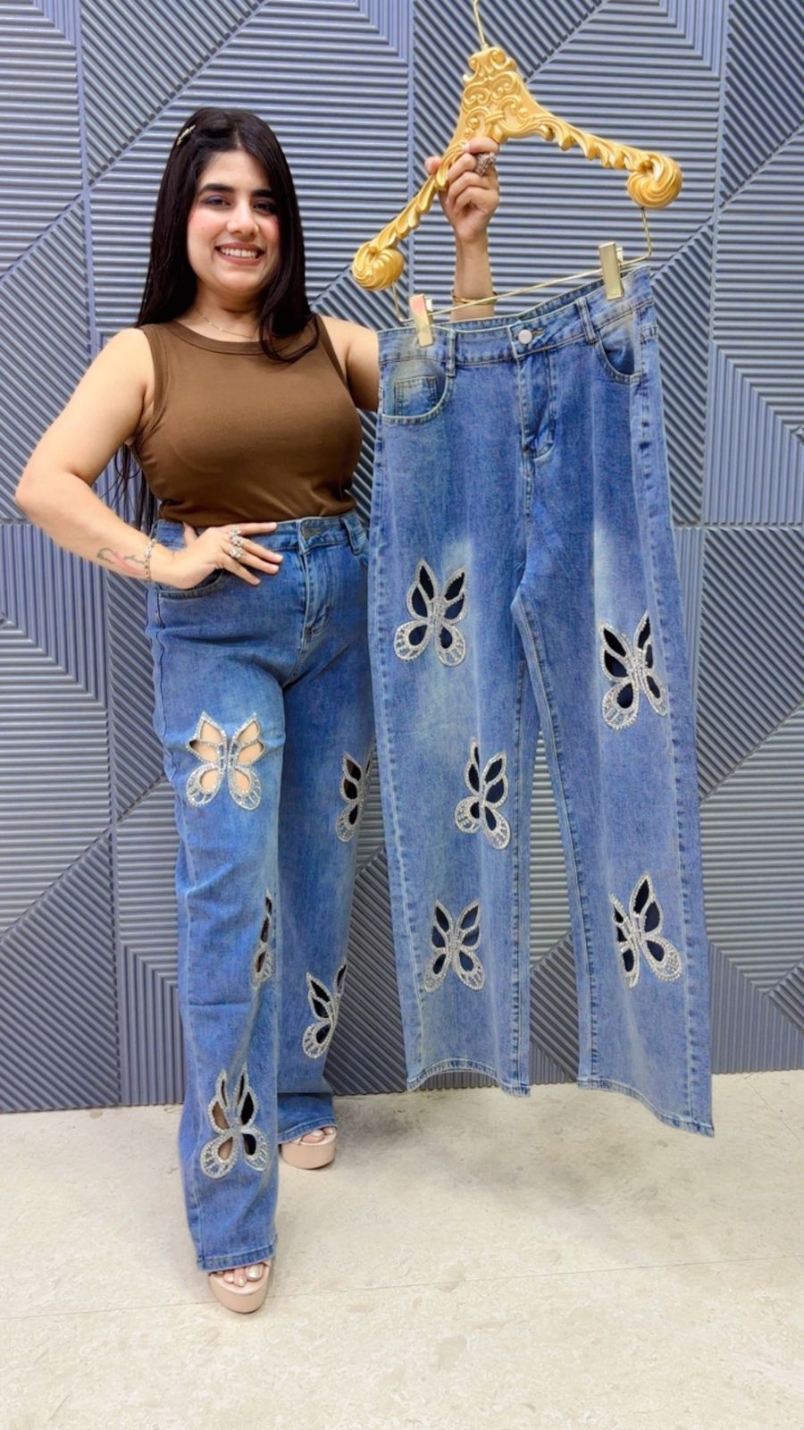 BEAUTIFUL CUT BUTTERY DESIGN DENIM BOTTOM GGR5098 Girls Glitters