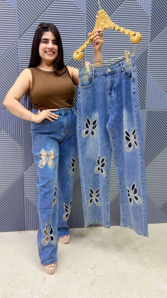 BEAUTIFUL CUT BUTTERY DESIGN DENIM BOTTOM GGR5098 Girls Glitters