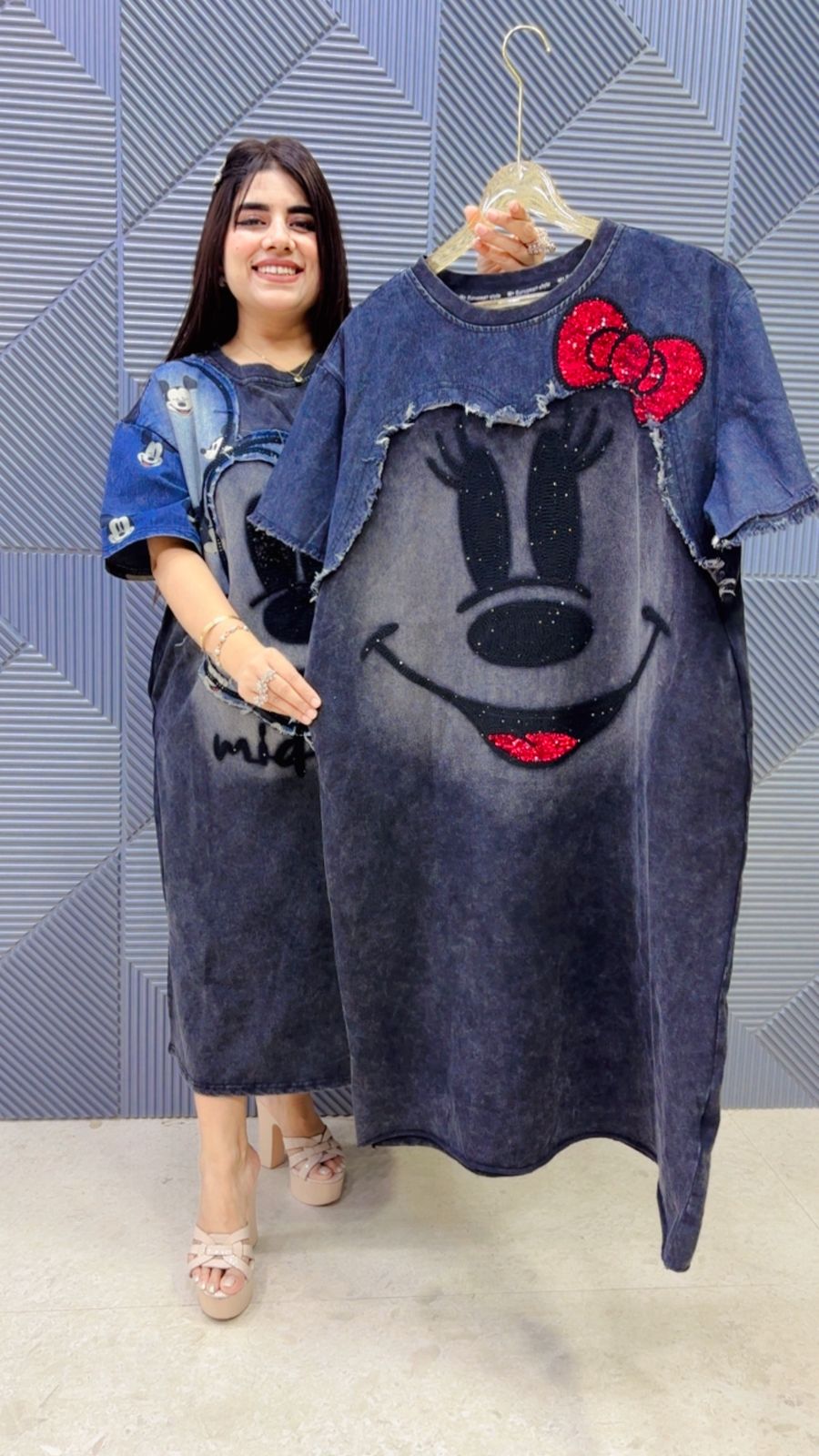 BEAUTIFUL MICKEY DENIM DRESS WORK GGR5099 Girls Glitters