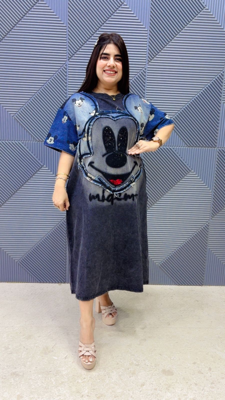 BEAUTIFUL MICKEY DENIM DRESS WORK GGR5099 Girls Glitters