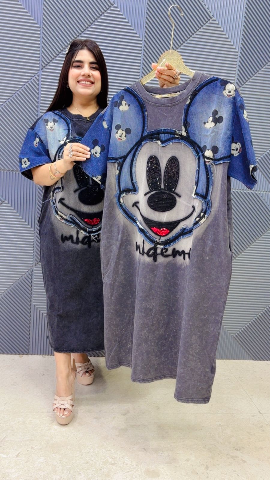 BEAUTIFUL MICKEY DENIM DRESS WORK GGR5099 Girls Glitters