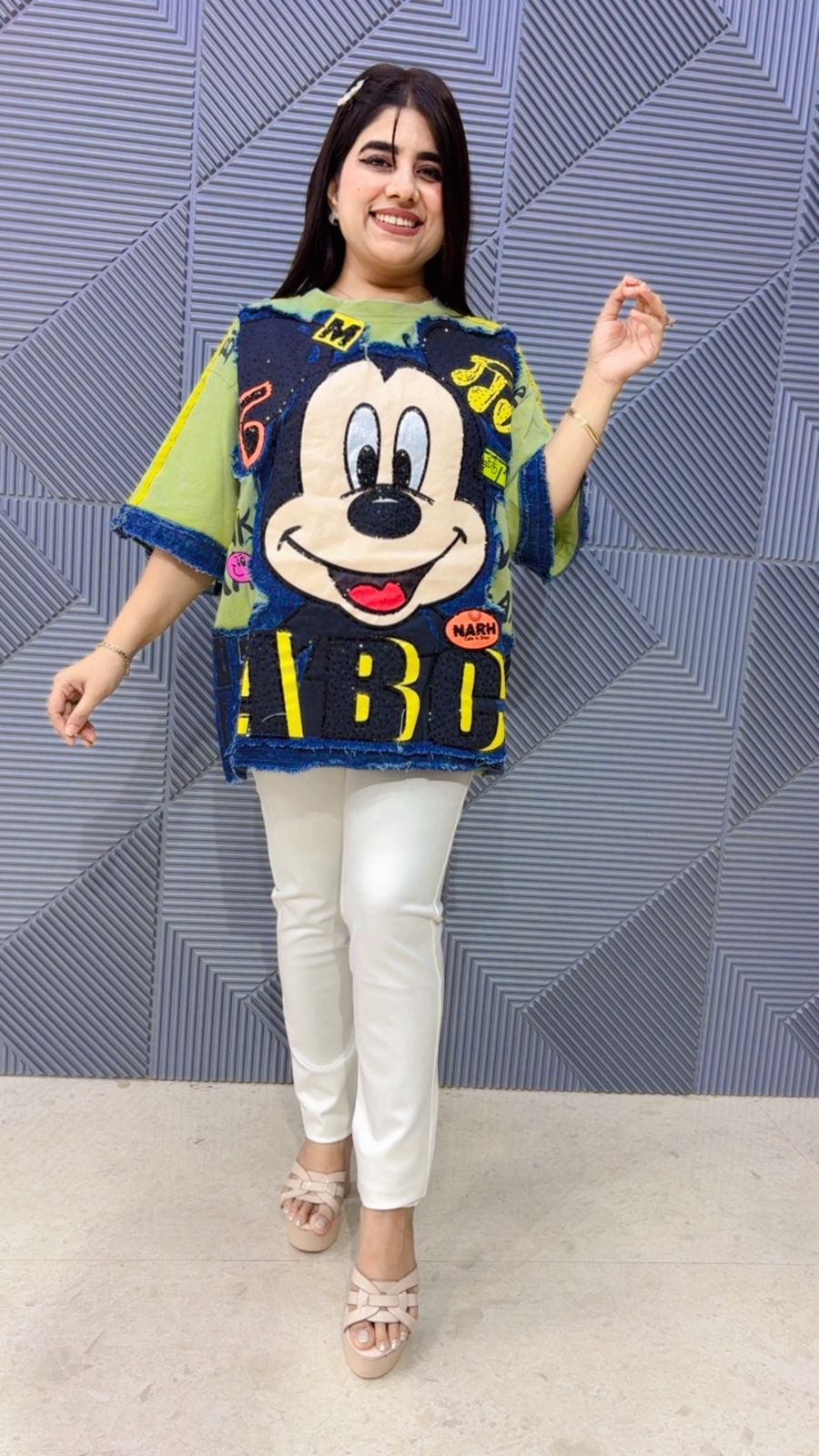 BEAUTIFUL PREMIUM DENIM MICKY T-SHIRT 5114 Girls Glitters