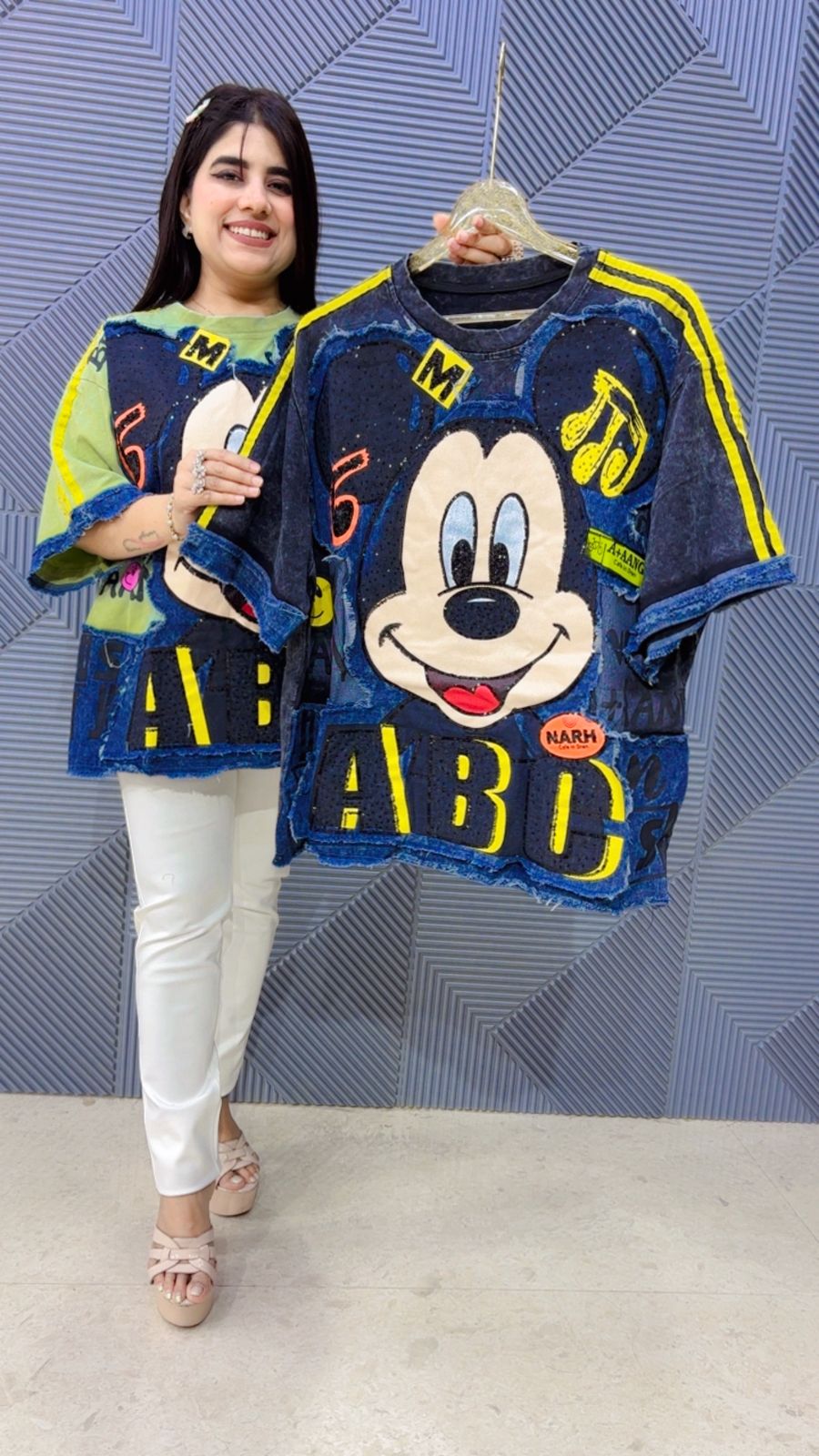 BEAUTIFUL PREMIUM DENIM MICKY T-SHIRT 5114 Girls Glitters