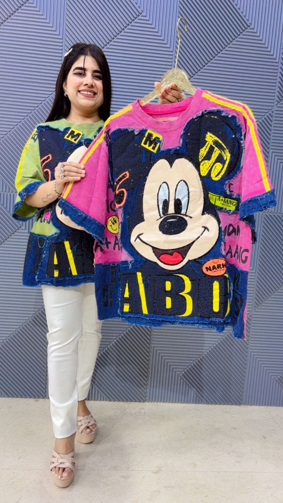 BEAUTIFUL PREMIUM DENIM MICKY T-SHIRT 5114 Girls Glitters