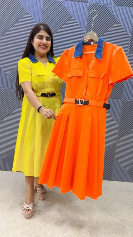 BEAUTIFUL COLLAR DRESS WITH BELT GGR5305 Girls Glitters