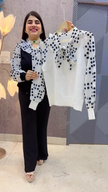 BEAUTIFUL NITTED POLKA TOP WITH BOW GGR5340 Girls Glitters