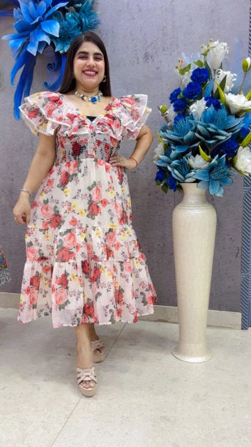 BEAUTIFUL PREMIUM FLORAL TIERED DRESS GGR5364 Girls Glitters