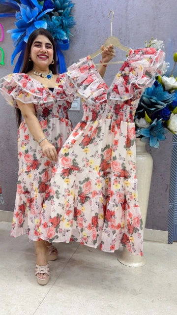 BEAUTIFUL PREMIUM FLORAL TIERED DRESS GGR5364 Girls Glitters