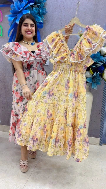 BEAUTIFUL PREMIUM FLORAL TIERED DRESS GGR5364 Girls Glitters