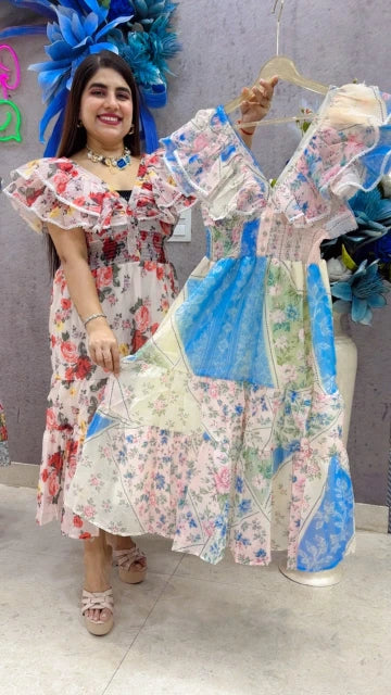 BEAUTIFUL PREMIUM FLORAL TIERED DRESS GGR5364 Girls Glitters