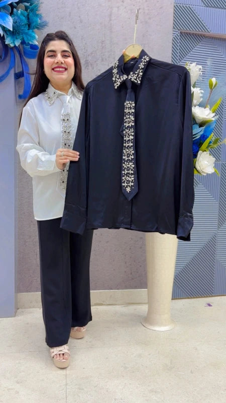 BEAUTIFUL PREMIUM COLLAR CRYSTAL SHIRT GGR5378 Girls Glitters