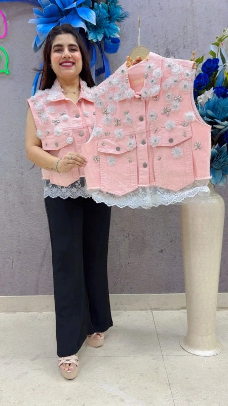 BEAUTIFUL STUDDED PREMIUM DENIM JACKET GGR5380 Girls Glitters
