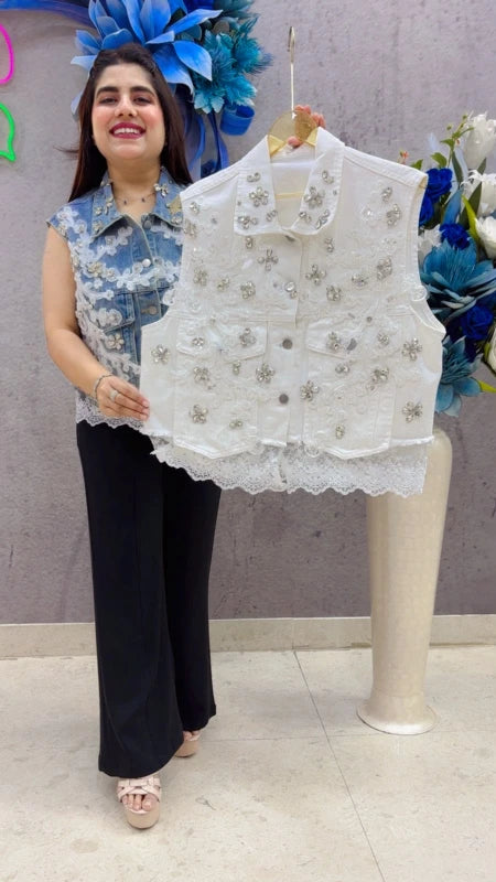 BEAUTIFUL HANDWORK FLORAL EMBROIDERY PREMIUM DENIM JACKET GGR5381 Girls Glitters