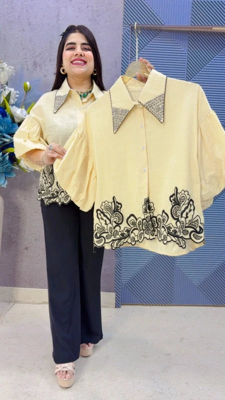BEAUTIFUL SHIRT WITH FLORAL EMBROIDERY GGR5393 Girls Glitters
