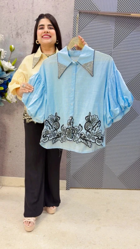 BEAUTIFUL SHIRT WITH FLORAL EMBROIDERY GGR5393 Girls Glitters