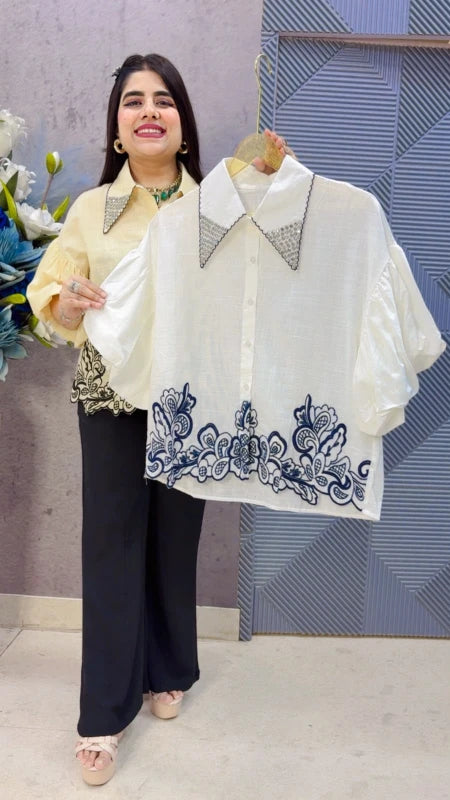 BEAUTIFUL SHIRT WITH FLORAL EMBROIDERY GGR5393 Girls Glitters