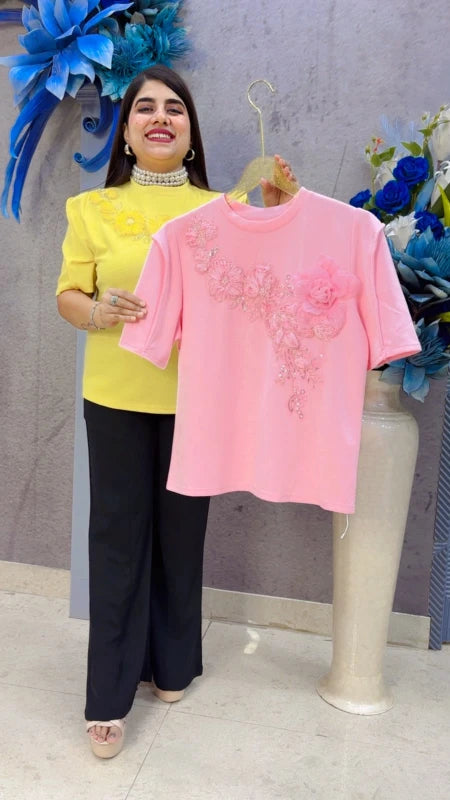 BEAUTIFUL PREMIUM FLORAL EMBROIDERY T-SHIRT GGR5426 Girls Glitters