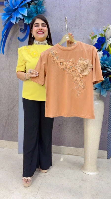 BEAUTIFUL PREMIUM FLORAL EMBROIDERY T-SHIRT GGR5426 Girls Glitters