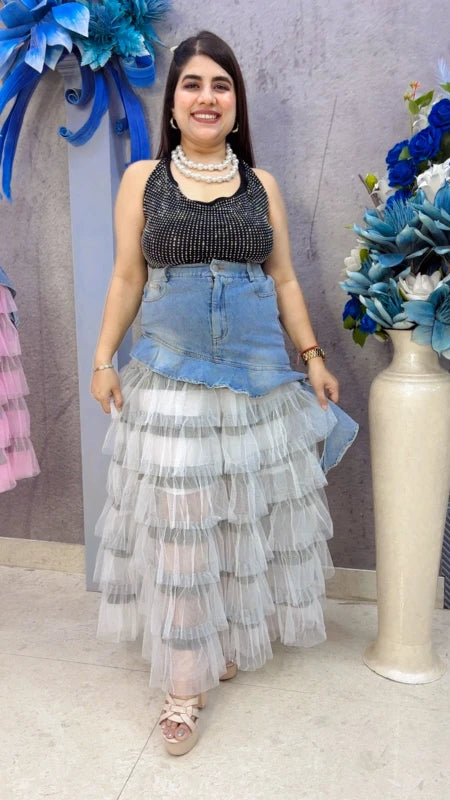 BEAUTIFUL DENIM FRILL SKIRT GGR5436 Girls Glitters