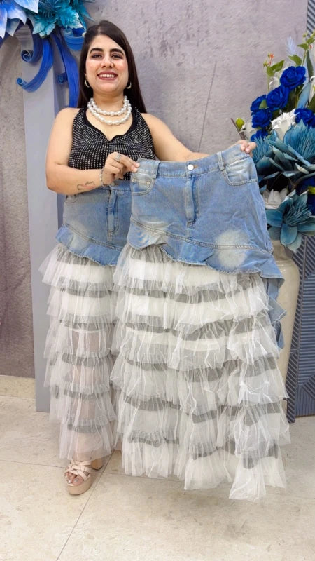 BEAUTIFUL DENIM FRILL SKIRT GGR5436 Girls Glitters