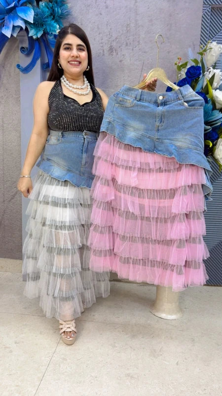 BEAUTIFUL DENIM FRILL SKIRT GGR5436 Girls Glitters