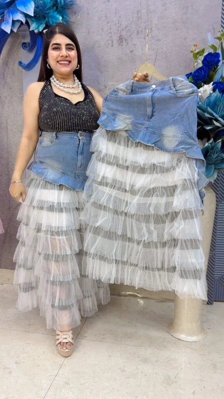 BEAUTIFUL DENIM FRILL SKIRT GGR5436 Girls Glitters