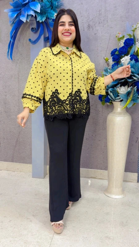 BEAUTIFUL POLKA SHIRT WITH FLORAL EMBROIDERY GGR5445 Girls Glitters