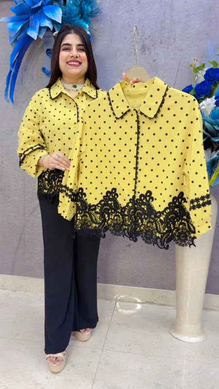 BEAUTIFUL POLKA SHIRT WITH FLORAL EMBROIDERY GGR5445 Girls Glitters