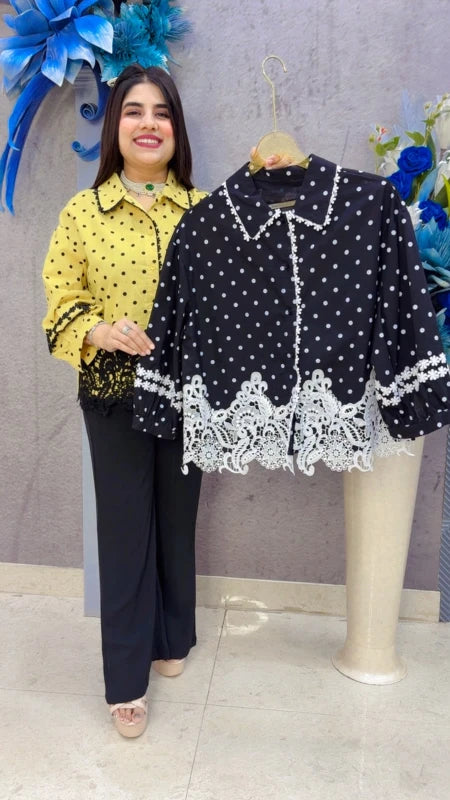 BEAUTIFUL POLKA SHIRT WITH FLORAL EMBROIDERY GGR5445 Girls Glitters