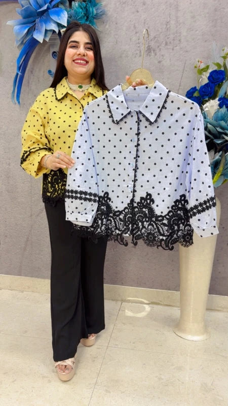 BEAUTIFUL POLKA SHIRT WITH FLORAL EMBROIDERY GGR5445 Girls Glitters