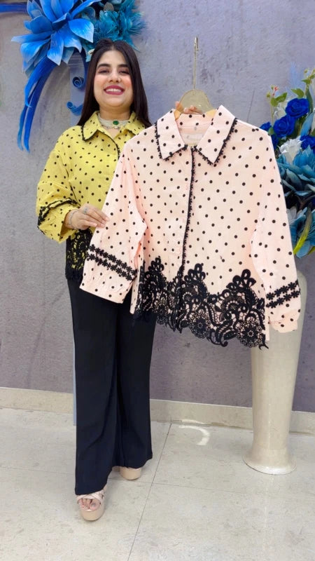 BEAUTIFUL POLKA SHIRT WITH FLORAL EMBROIDERY GGR5445 Girls Glitters
