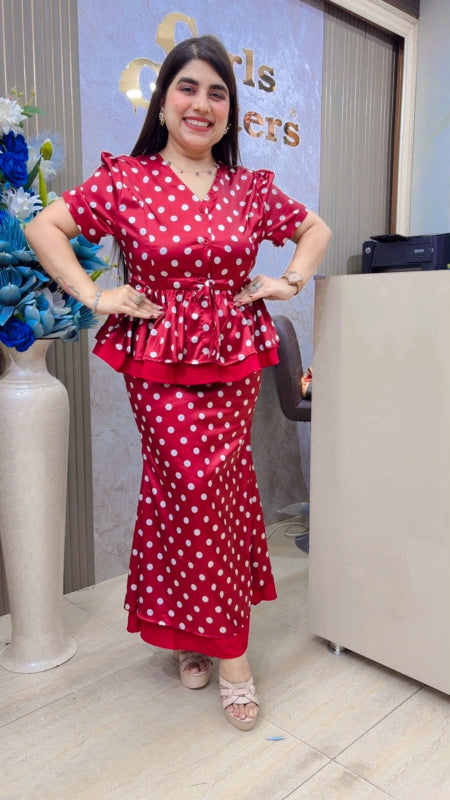 BEAUTIFUL POLKA SATINE TOP WITH SKIRT GGR5511 Girls Glitters