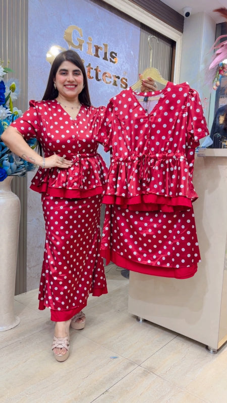 BEAUTIFUL POLKA SATINE TOP WITH SKIRT GGR5511 Girls Glitters