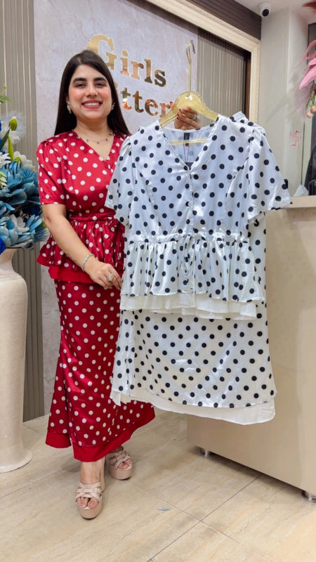 BEAUTIFUL POLKA SATINE TOP WITH SKIRT GGR5511 Girls Glitters