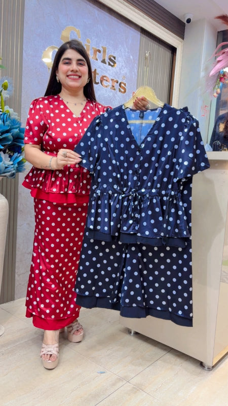 BEAUTIFUL POLKA SATINE TOP WITH SKIRT GGR5511 Girls Glitters