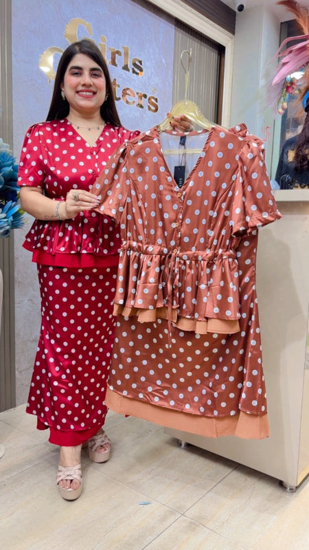 BEAUTIFUL POLKA SATINE TOP WITH SKIRT GGR5511 Girls Glitters