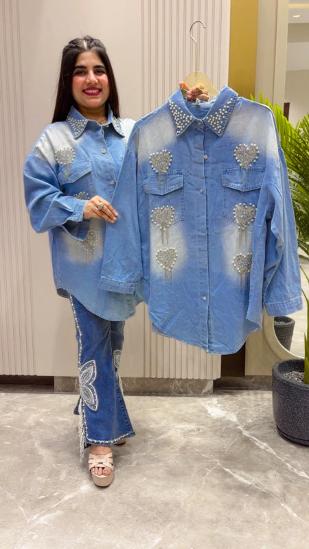 BEAUTIFUL PREMIUM DENIM SHIRT GGR5560 Girls Glitters