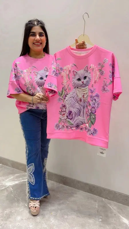 BEAUTIFUL PREMIUM CATTY T-SHIRT TOP GGR5566 Girls Glitters