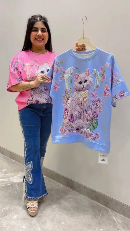 BEAUTIFUL PREMIUM CATTY T-SHIRT TOP GGR5566 Girls Glitters