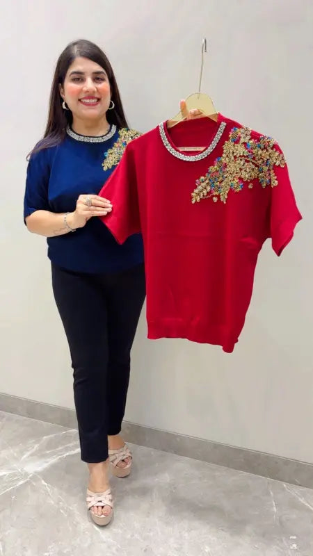 BEAUTIFUL PREMIUM GLITTER ROUND NECK TOP GGR5583 Girls Glitters